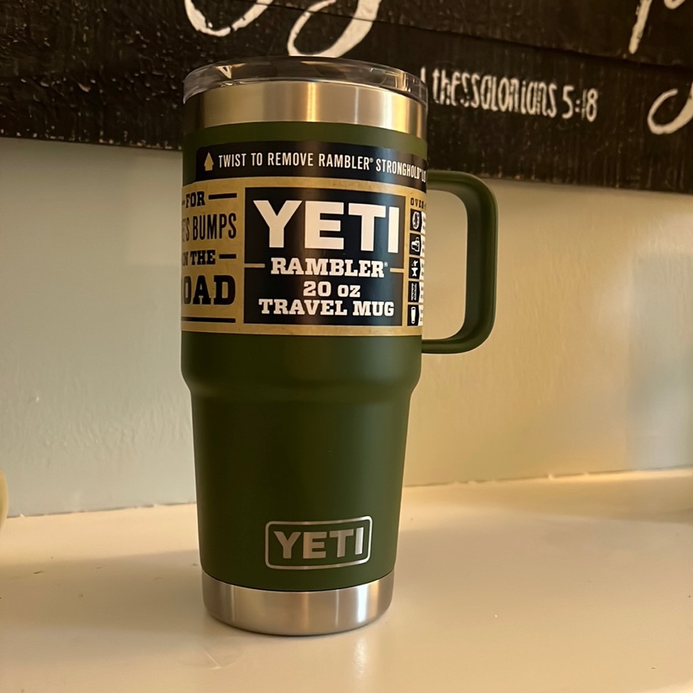 YETI Rambler 20oz travel mug, Limited Edition Highland Olive with stronghold lid